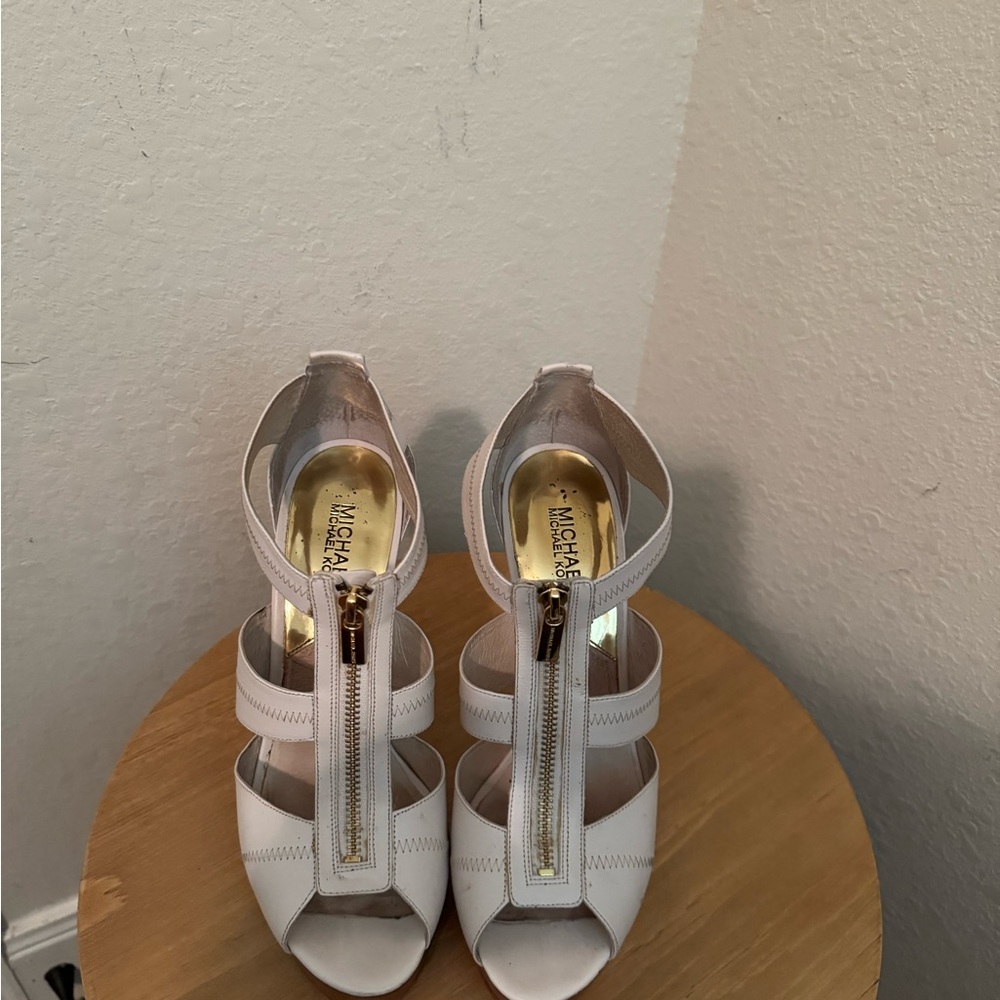 Michael Kors White Stiletto Heels with T-Strap Design